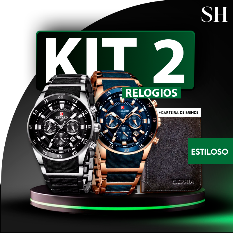 Kit 2 Relógios Executivos BRINDE: 1 CARTEIRA