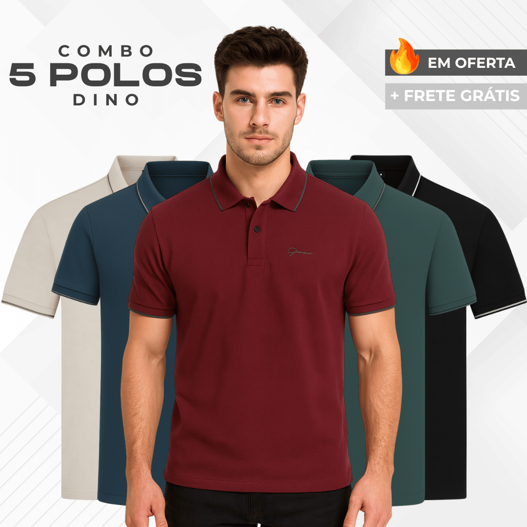 Kit 5 Camisas Polo Dino Manga Curta Minimalista